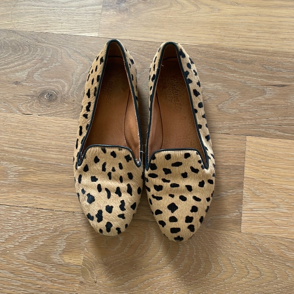 Madewell calf hair smoking slippers.
